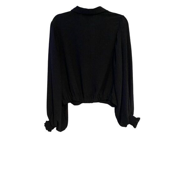 A. Calin By Flying Tomato Blouse Women L Black Long-Sleeve Smocked Cuffs Peasant - Picture 2 of 14